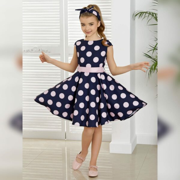 Mädchenkleid Dalary DK-D204 Punkte blau-rosa